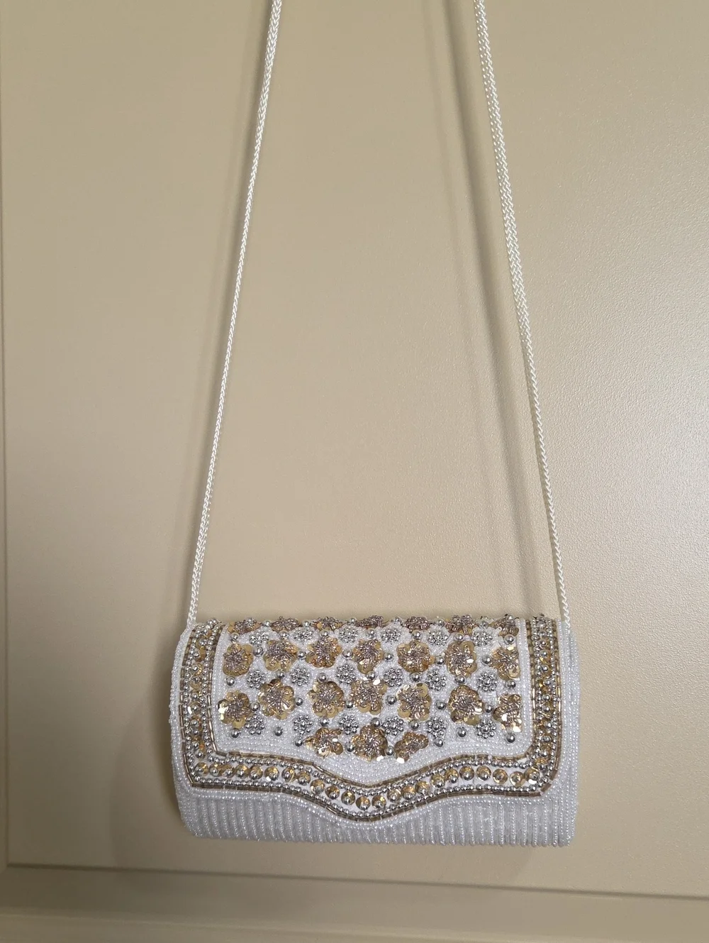 Embellished White & Gold Evening Clutch